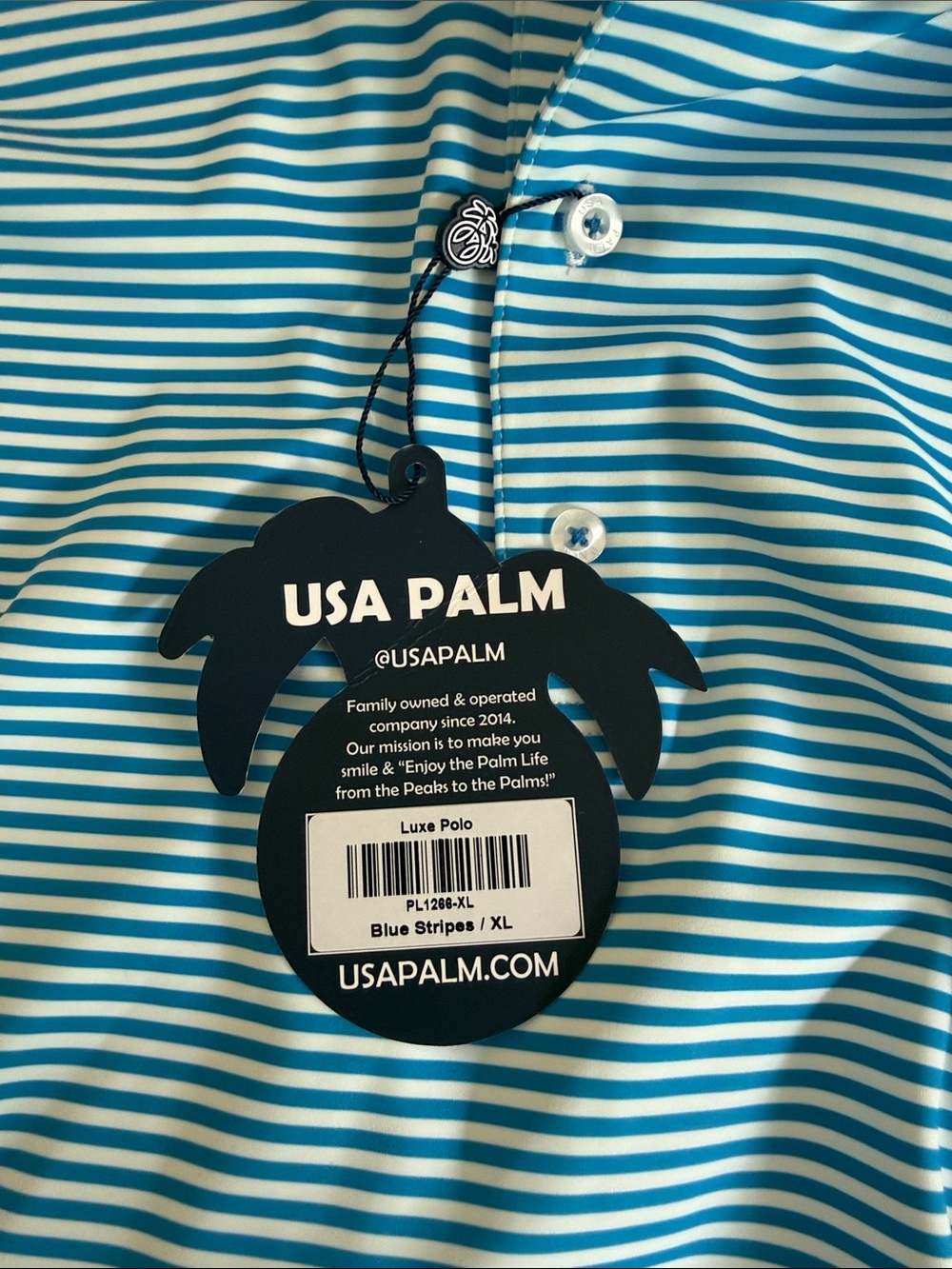 USA PALM Blue and White Striped Polo Shirt XL NWT - Picture 2 of 4